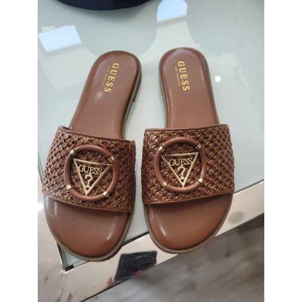 GUESS WOVEN BROWN SLIDERS