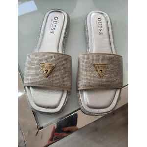 GUESS RHINESTONE SILVER SLIDERS