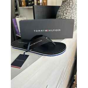 TH MENS FLIP FLOP BLACK WITH LINES BLUE AND WHITE