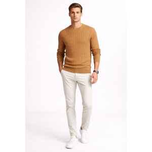 TH  CABLE KNIT ROUND NECK KHAKI
