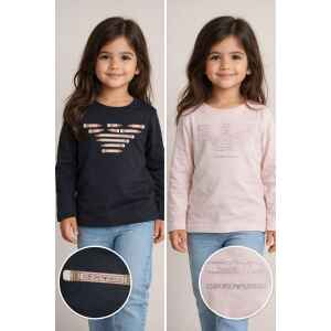 ARMANI SET  T-SHIRTS LONG SLEEVES NAVY BLUE/PEACH