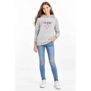GUESS GREY HOODIE FUCSIA LOGO