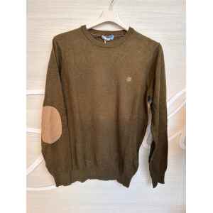 HBJ SWEATER GREEN OLIVES ROUND NECK BEIGE LOGO