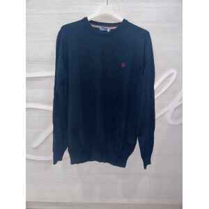 HBJ SWEATER NAVY BLUE ROUND NECK RED LOGO
