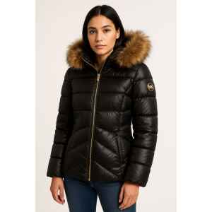 MK SHORT BLACK JACKET WITH FAUX FUR
