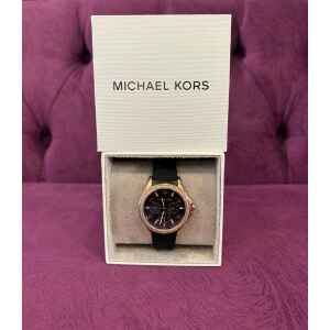 MK WATCH ROSEGOLD BLACK BRANDED BAND