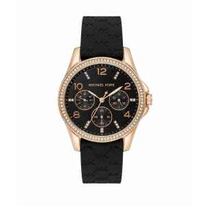 MK WATCH ROSEGOLD BLACK BRANDED BAND