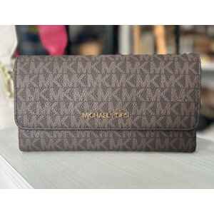 MK JET SET TRAVEL TRIFOLD BROWN FLAP PURSE