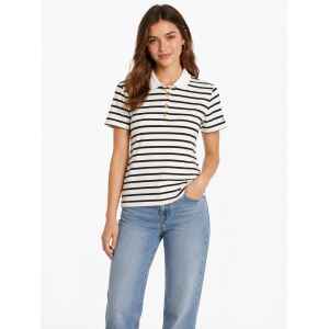 TH WHITE/BLUE STRIPE GOLD BUTTON SLIM POLOSHIRT