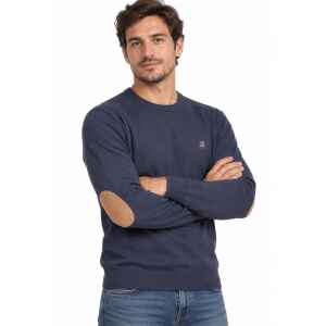 HBJ SWEATER BLUE ROUND NECK BEIGE LOGO