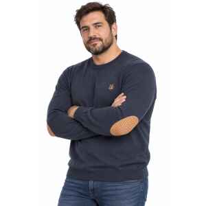 HBJ SWEATER NAVY BLUE ROUND NECK BEIGE LOGO