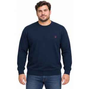 HBJ SWEATER NAVY BLUE ROUND NECK RED LOGO