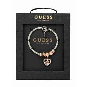 GUESS SILVER BRACELET WITH HEARTS CHARMS