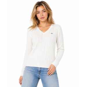 GANT STRETCH COTTON CABLE  V NECK WHITE