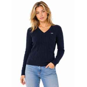 GANT STRETCH COTTON CABLE V NECK NAVY BLUE
