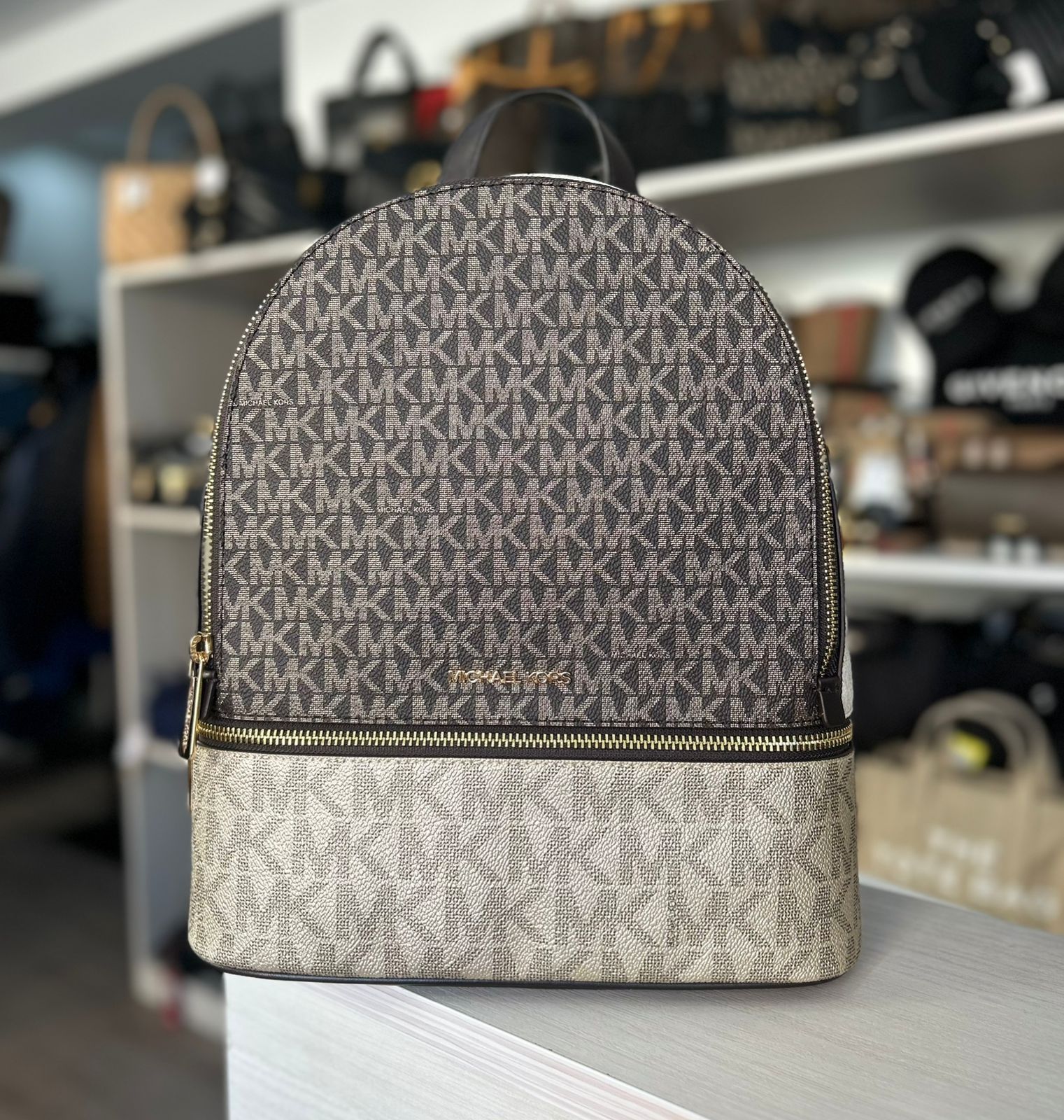 MK RHEA BROWN MEDIUM ZIP BACKPACK | Belle’s Shoes & Accessories