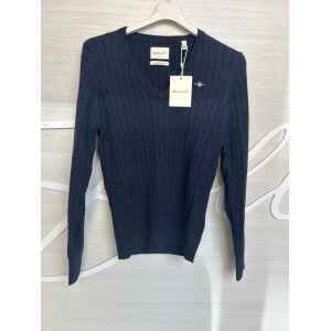 GANT STRETCH COTTON CABLE V NECK NAVY BLUE