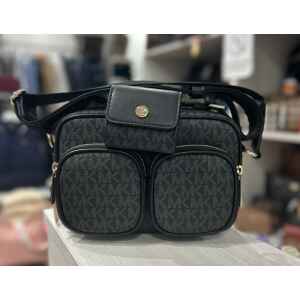 MK JET SET TRAVEL ITEM BLACK MEDIUM POCKET CROSSBODY W ATTCH