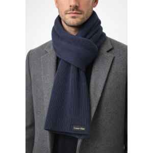 CK SCARF MEN CLASSIC COTTON RIB KNIT SCARF NAVY BLUE