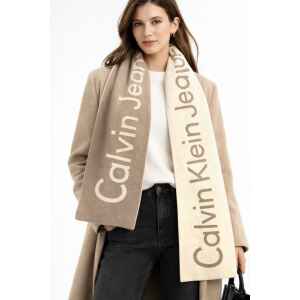CK LOGO WOVEN SCARF BROWN/BEIGE