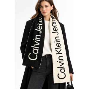 CK LOGO WOVEN SCARF BLACK/BEIGE