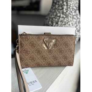 GUESS LAUREL II LATTE LOGO DOUBLE ZIP PURSE