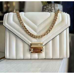 MK WHITNEY FLAP CHAIN SHOULDER BAG OPTIC WHITE