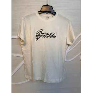 GUESS BEIGE T-SHIRT  BLACK LOGO