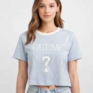 GUESS LIGHT BLUE T- SHIRT WHITE NECK