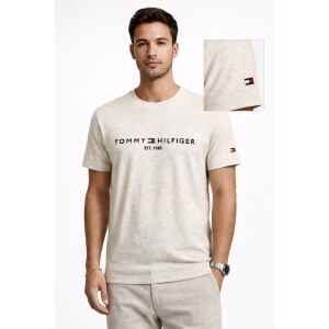 TH HEATHERED OATMILK TOMMY LOGO TEE