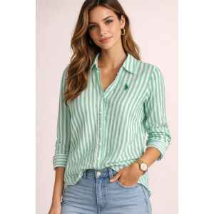 U.S POLO SHIRT WHITE/GREEN STIRPES