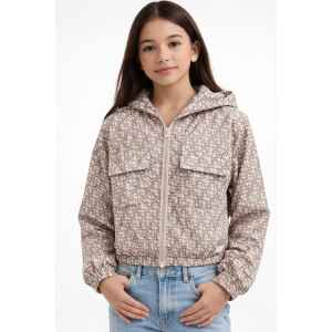GUESS BEIGE ZIP UP WHIT LOGOS