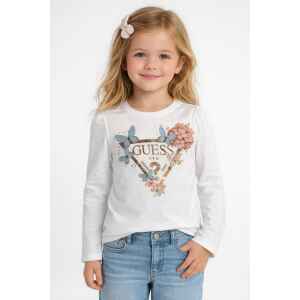 GUESS LONG SLEEVE WHITE T-SHIRT FLORAL LOGO