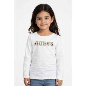 GUESS WHITE LONG SLEEVE T SHIRT COW GOLD LOGO