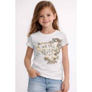GUESS WHITE T-SHIRT GOLD/BLACK LOGO