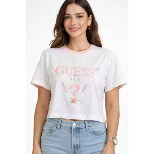 GUESS WHITE T-SHIRT PINK NECK