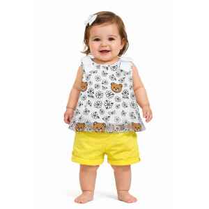 MOSCHINO SET WHITE FLOWERS TOP/YELLOW SHORT