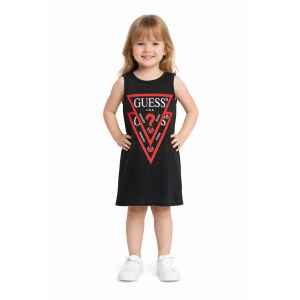 GUESS NO SLEEVE BLACK DRESS RED LOGO