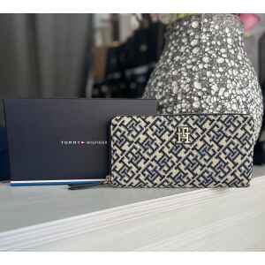TH BEIGE BLUE LOGO JACQUARD LARGE WALLET