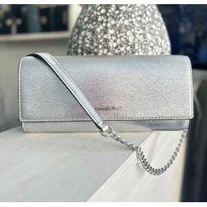 MK SILVER MEDIUM FLAP CLUTCH LEATHER