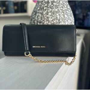 MK BLACK MEDIUM FLAP CLUTCH LEATHER