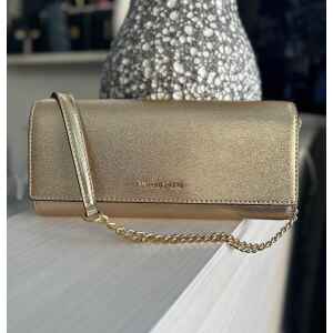 MK GOLD MEDIUM FLAP CLUTCH LEATHER