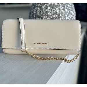 MK CREAM MEDIUM FLAP CLUTCH LEATHER