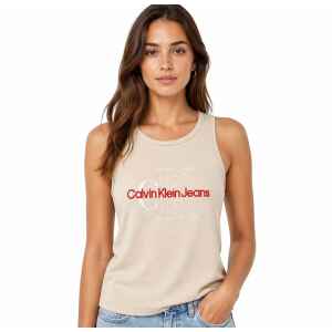 CK NO SLEEVE TOP CREAM/ORANGE LOGO