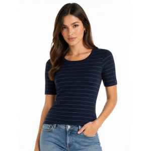 TH SLIM METALLIC ROUNDED-NK DESERT SKY GOLD STRIPPED