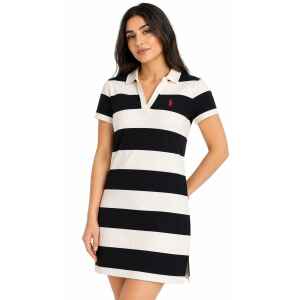 US.POLO. POLOSHIRT DRESS STRIPED BLACK/WHITE