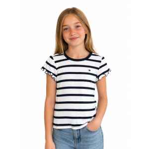 TH STRIPE RUFFLE TEE WHITE/NAVY