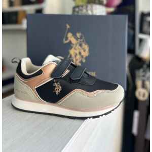 US.POLO. NAVY BLUE/ROSE GOLD/BEIGE TRAINERS