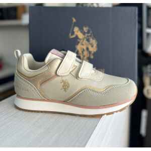 US.POLO. BEIGE/PINK/GOLD TRAINERS