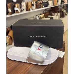 TH SILVER LOGO PRINT POOL SLIDERS